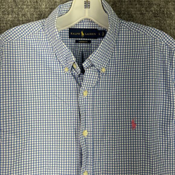 Ralph‎ Lauren Mens Custon Fit Shirt Large Blue Button-Up Oxford Business Casual - Picture 3 of 8